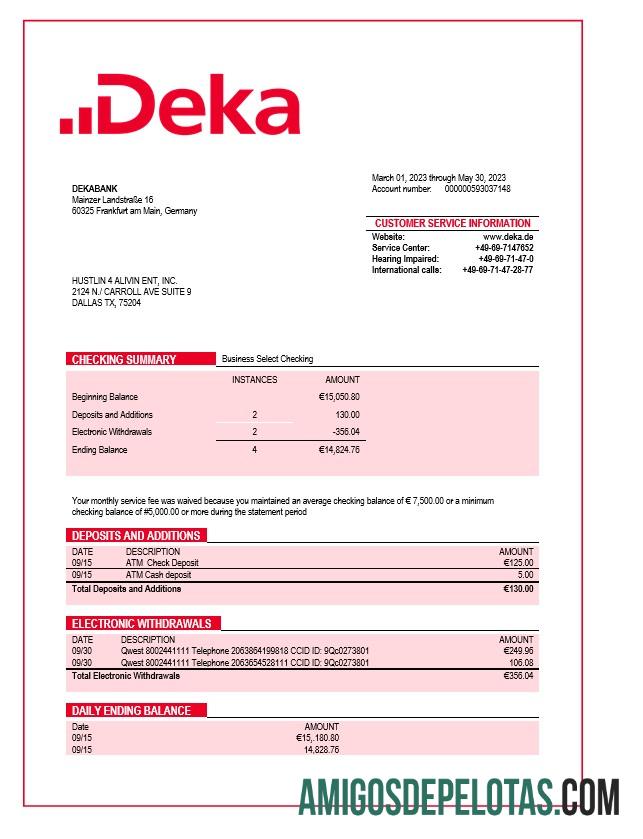 Imprimível Dekabank Firm Statement Modelo Word e PDF